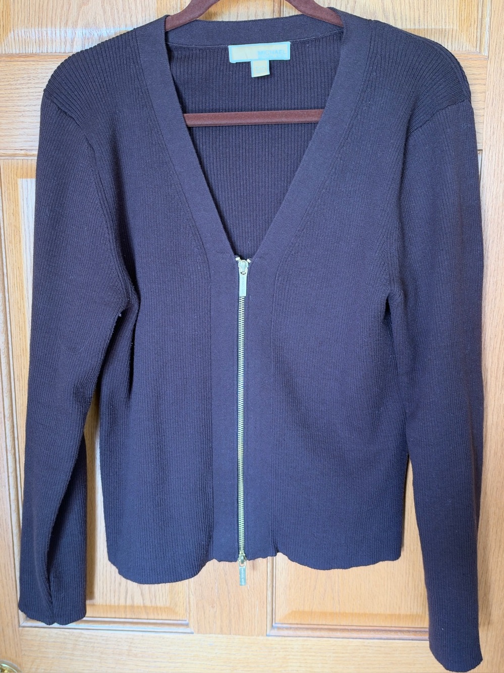 Michael Kors Brown Zip Front V-Neck Cardigan Sweater XL